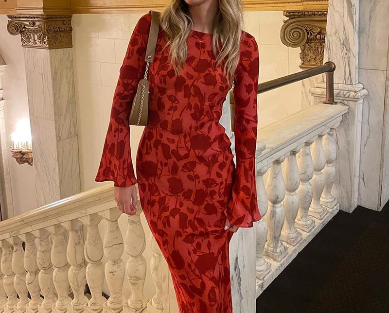 Women Y2K Vintage Round Collar Slim Floral Dress