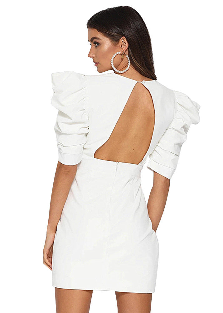 Ivory Icon StructuRed Mini Dress with Ruffle Sleeves