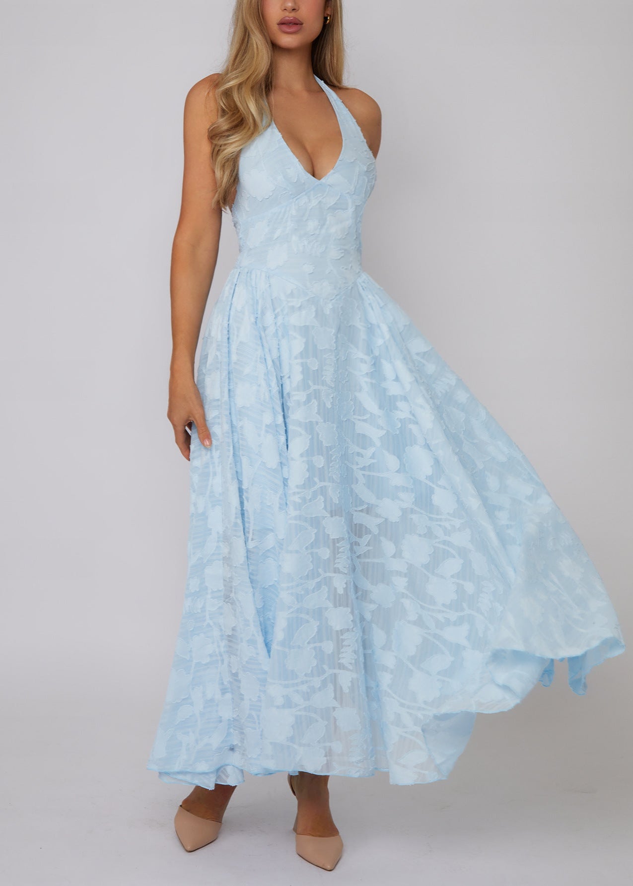 Celeste Halter Lace Maxi Dress