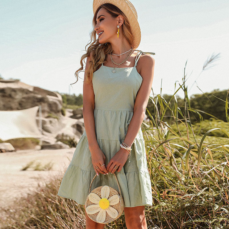 Big Sur Linen Blend Tiered Babydoll Dress Lime