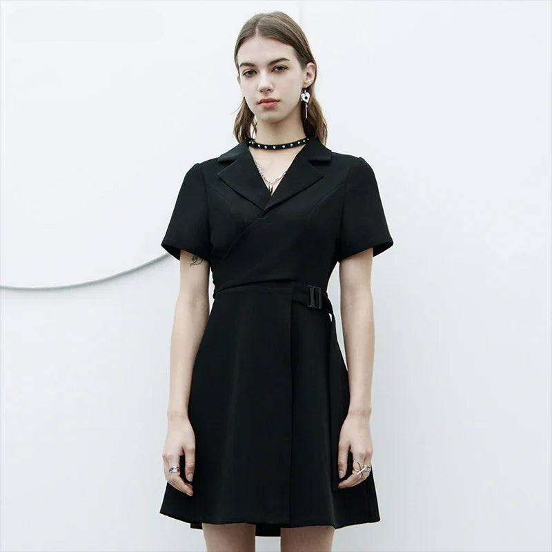 Exquisite Black Fashion Wide V neck A Hem Dress
