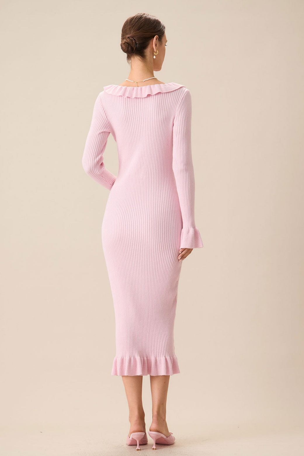 Valerie U Neck Ruffle Midi Knit Dress