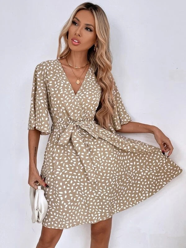 V neck Waist Fashion Versatile Boho Dress