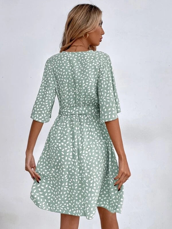 V neck Waist Fashion Versatile Boho Dress
