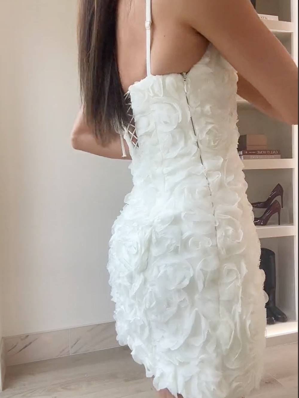 Floral Appliqu�� Corset Mini Dress in White