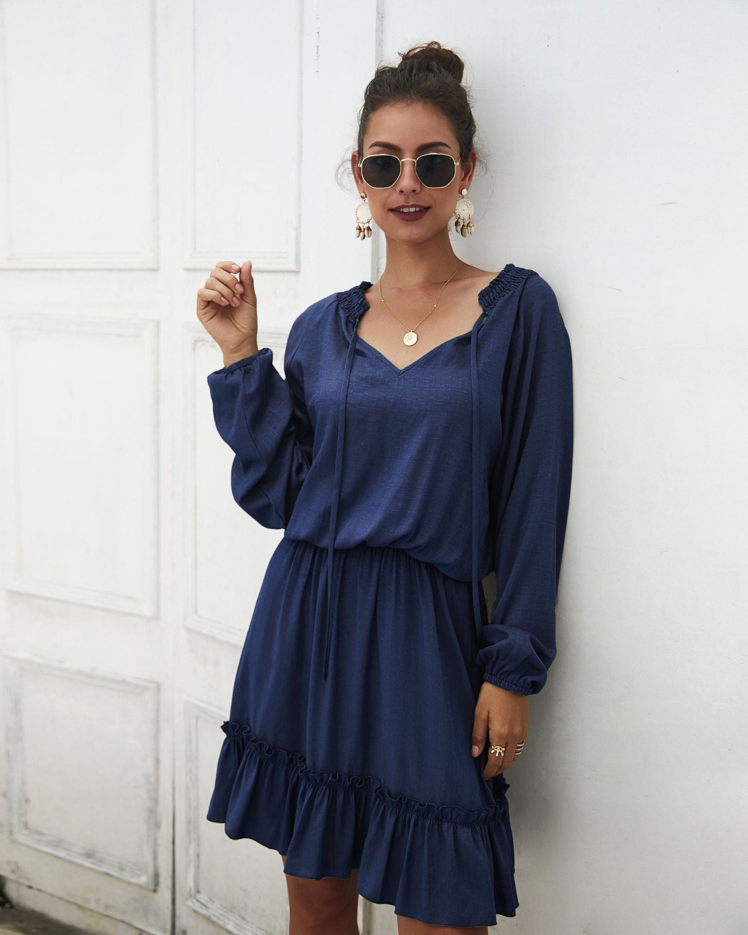 Lena Satin Midi Dress Navy