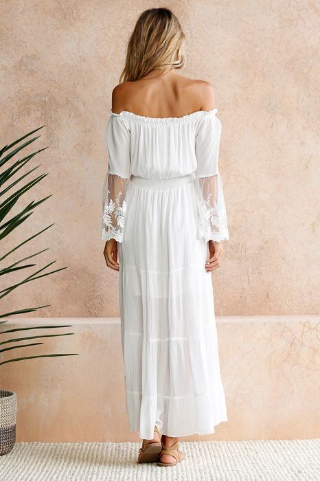 Allison Crochet Off The Shoulder Maxi Dress Ivory