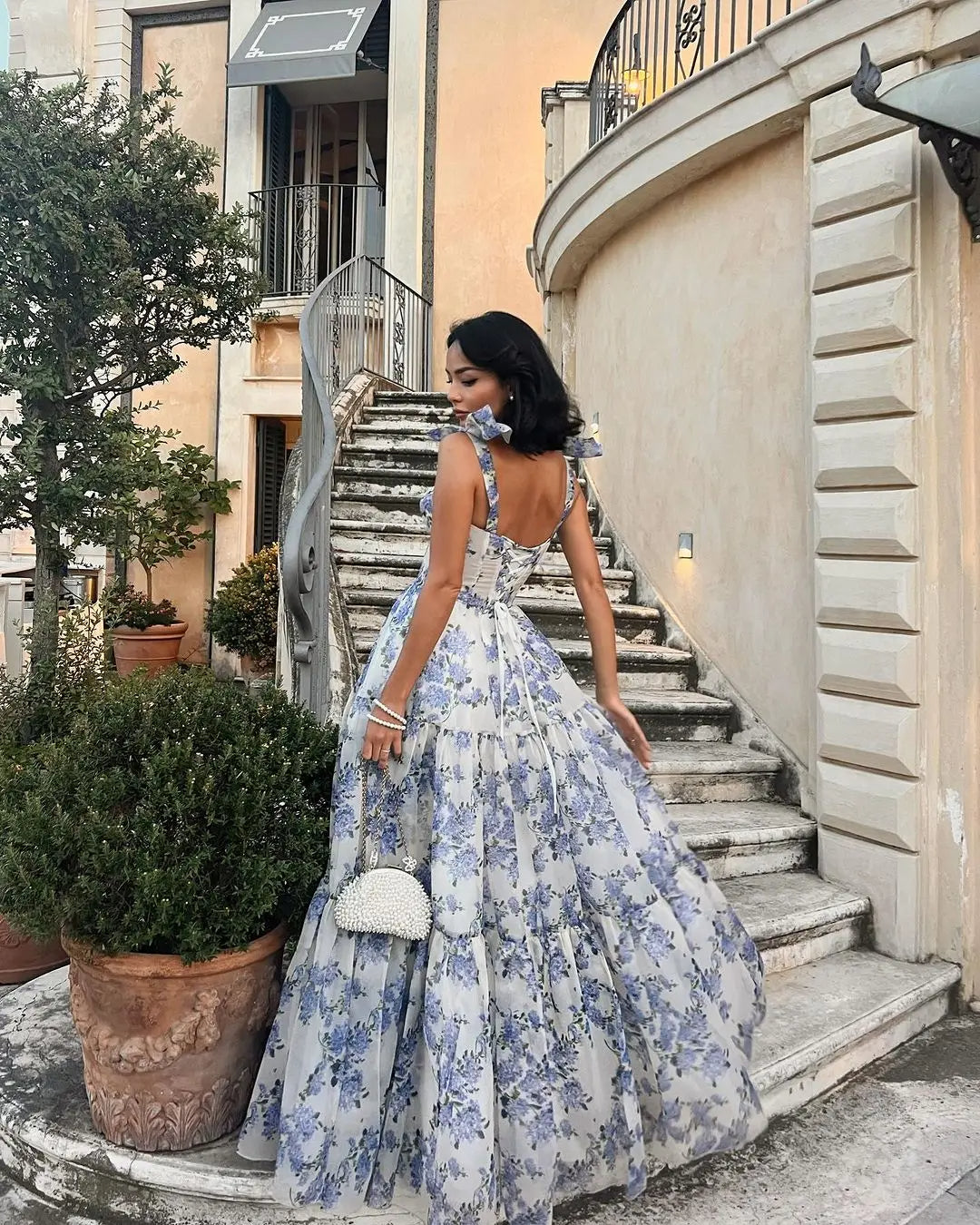 Sophia Blossom Elegant Floral Tie Strap Maxi Dress