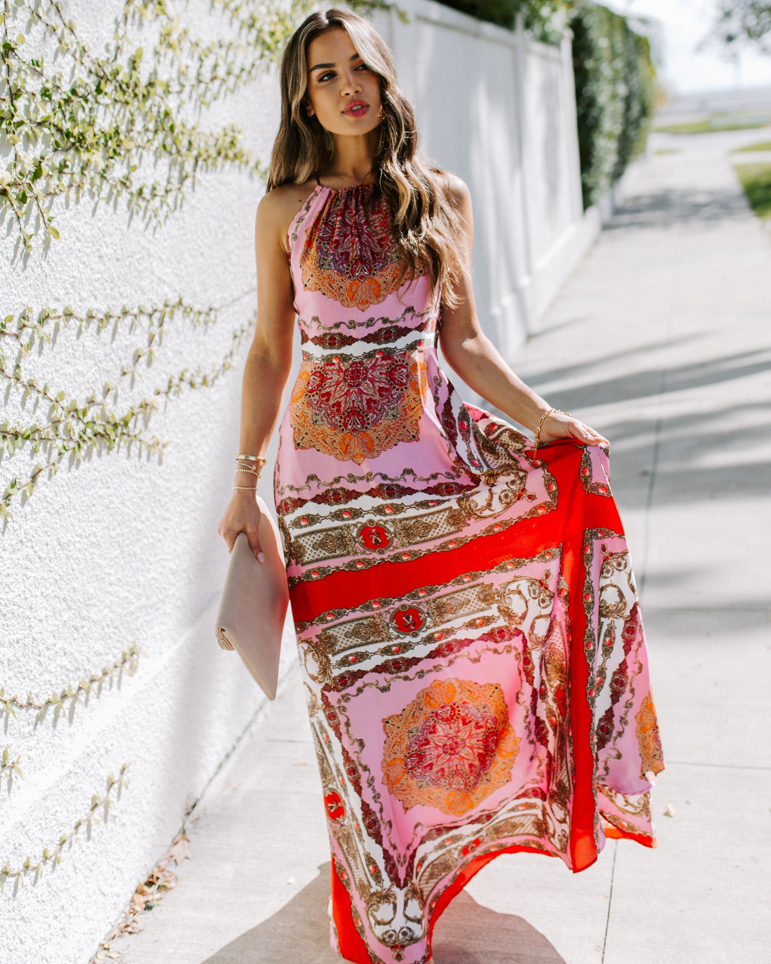 PREORDER Reina Printed Halter Maxi Dress