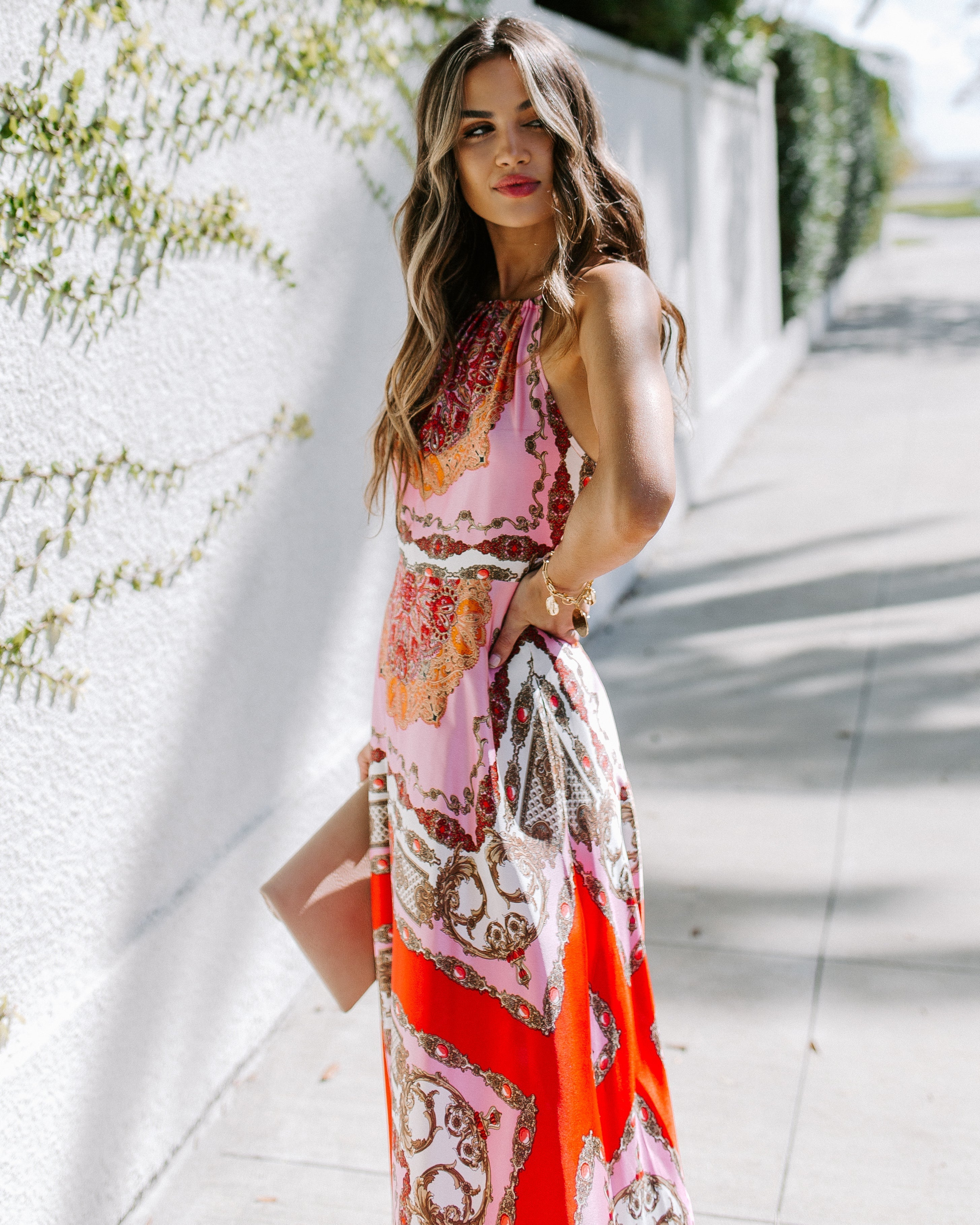 PREORDER Reina Printed Halter Maxi Dress