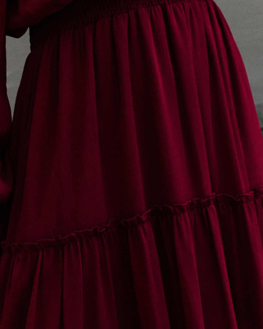 Alicia Off The Shoulder Tiered Midi Dress Burgundy