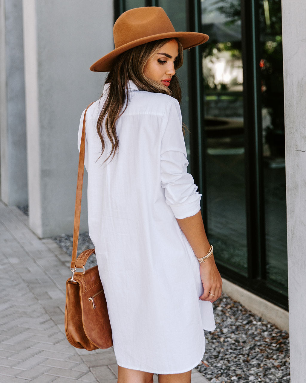 Risky Business Pocketed Button Down Shirt Dress White