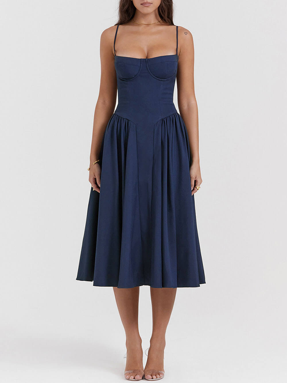 Midnight Elegance Strapless Midi Dress