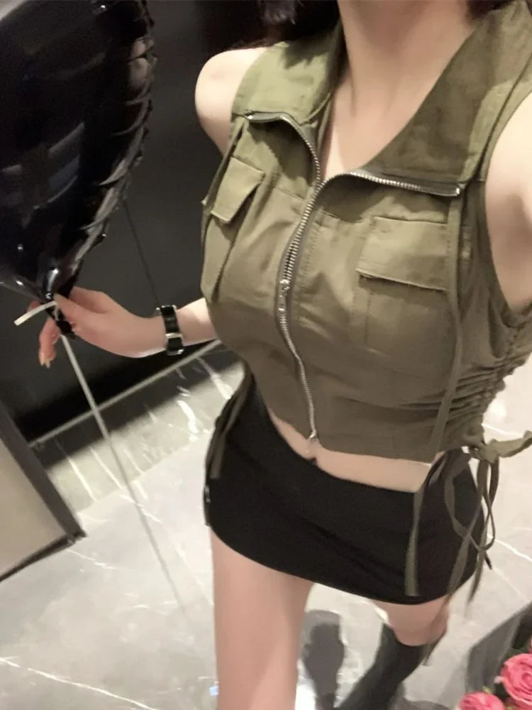 2024 Punk Zipper Cropped Sleeveless Tank Top