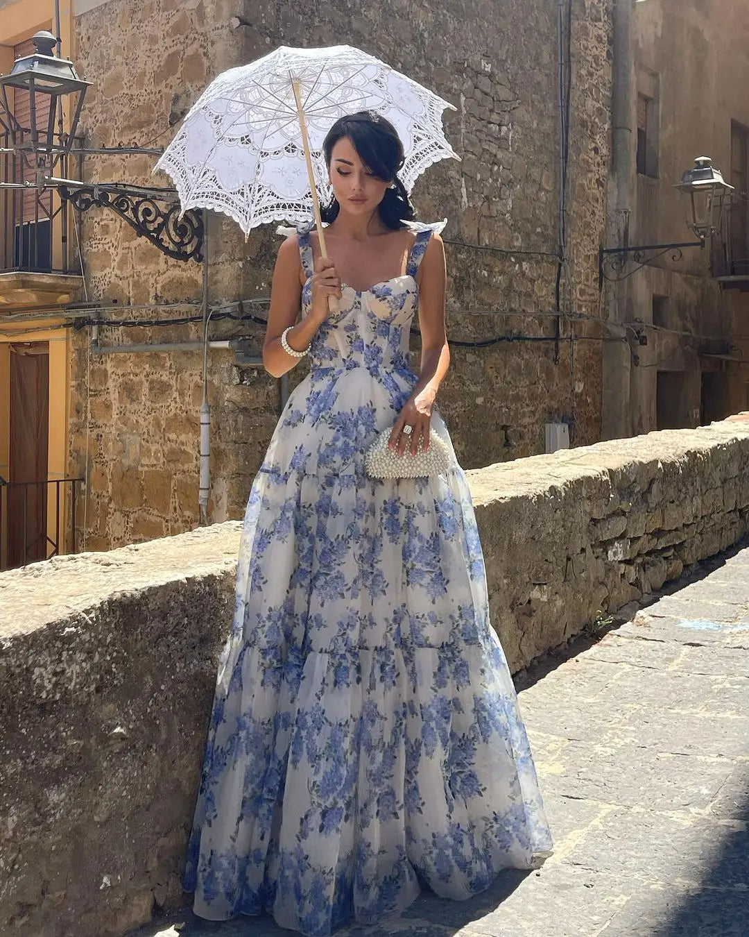 Sophia Blossom Elegant Floral Tie Strap Maxi Dress