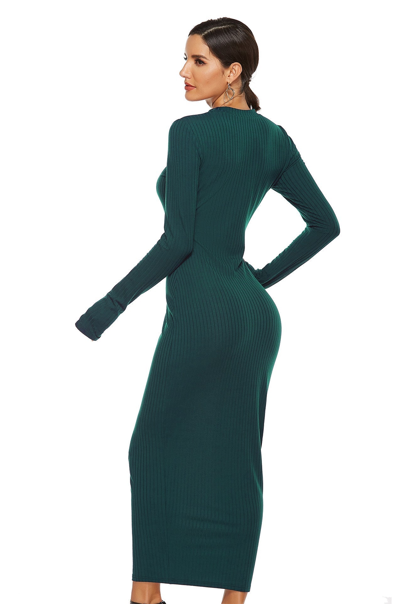 Kenji Long Sleeve Knit Midi Dress Charcoal FINAL