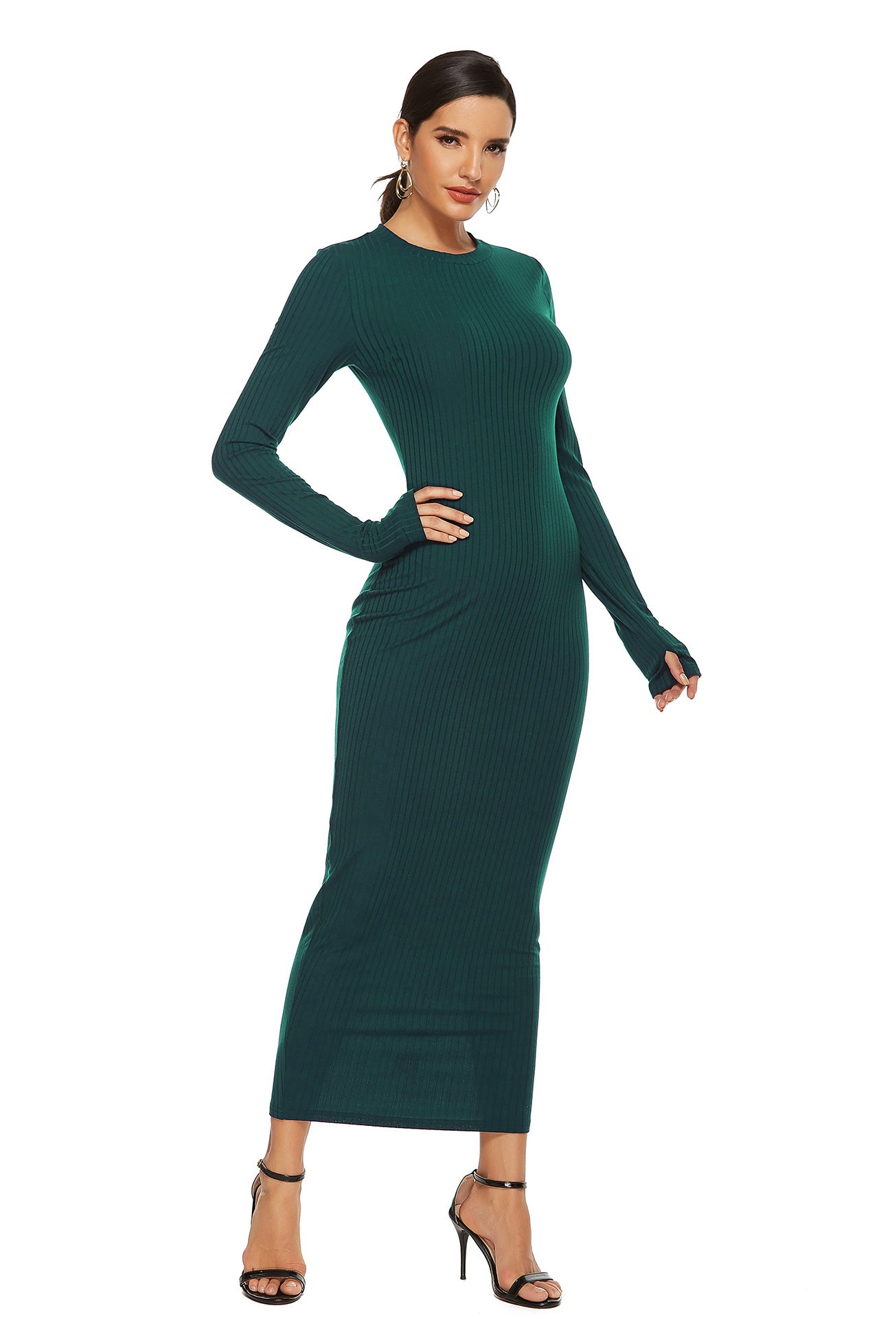 Kenji Long Sleeve Knit Midi Dress Charcoal FINAL
