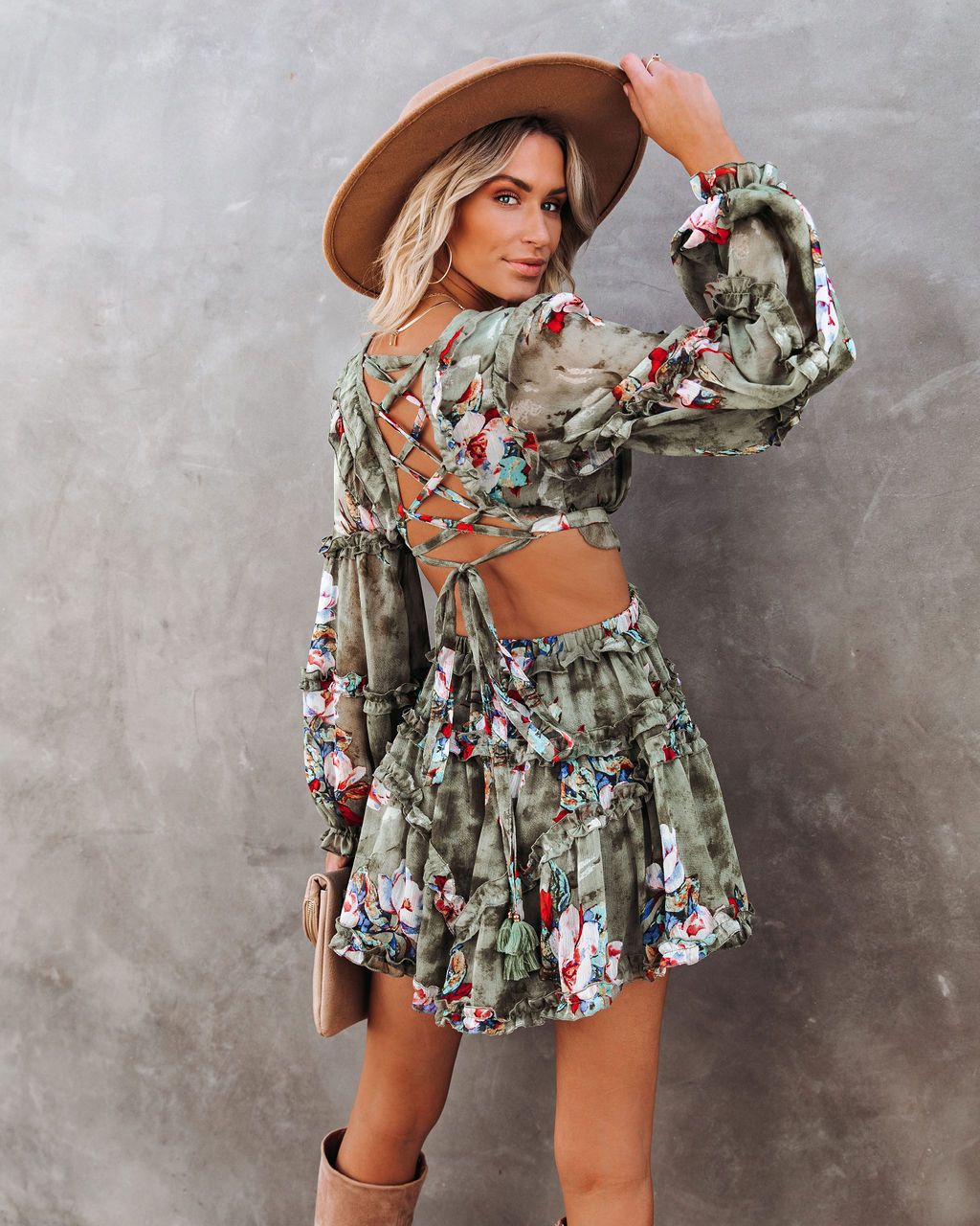Marie Ruffle Tiered Cutout Dress Olive