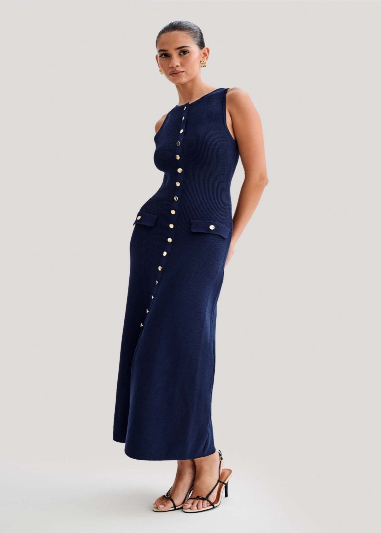 Juliette Ribbed Knit Button Midi Dress