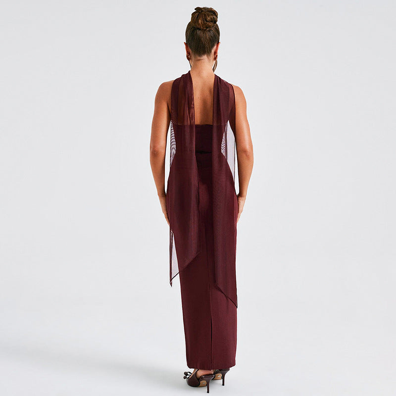 Hudson Maxi Dress With Stole And Gloves Maroon
