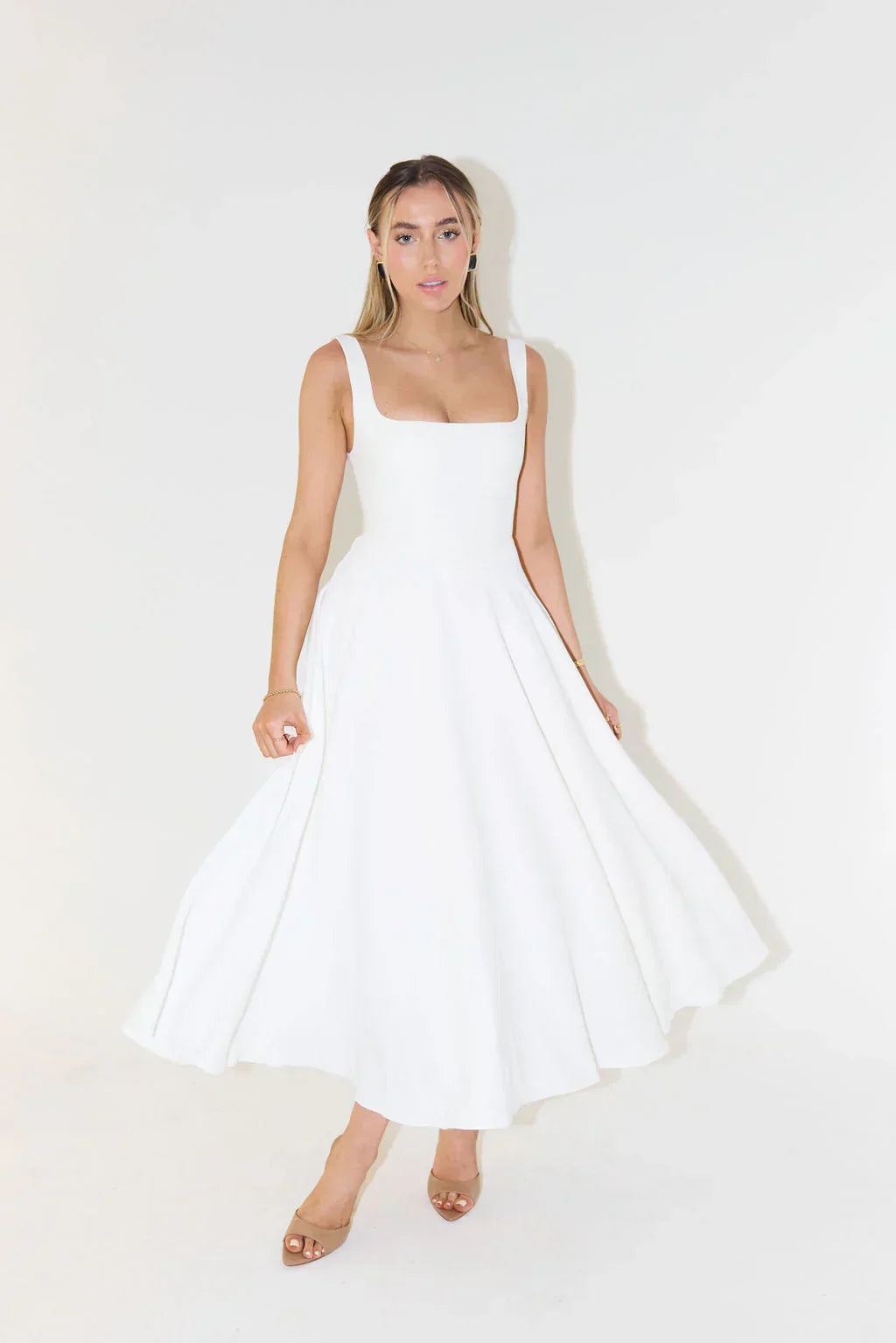 Celeste Charm Square Neck Midi Dress