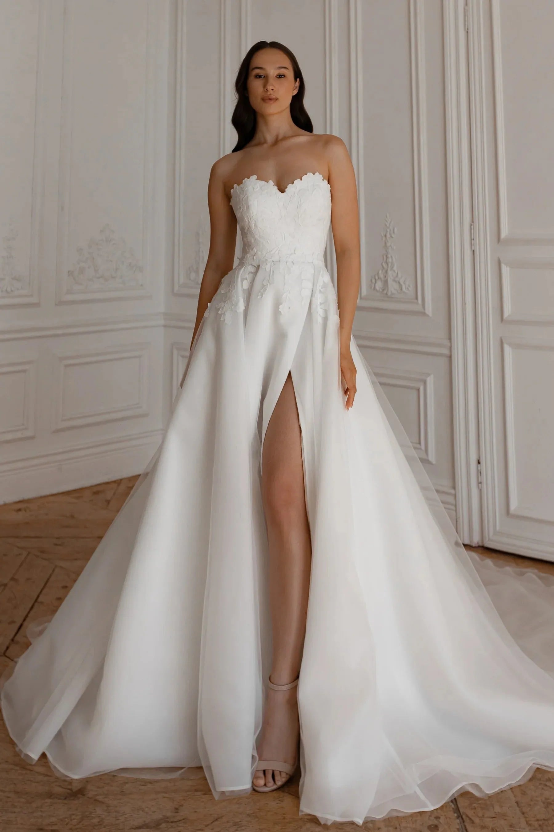 Wedding Dress with Detachable Train Mermaid Satin Princess Vestido De Novia Court Train Dress Bridal Gown Bow Simple