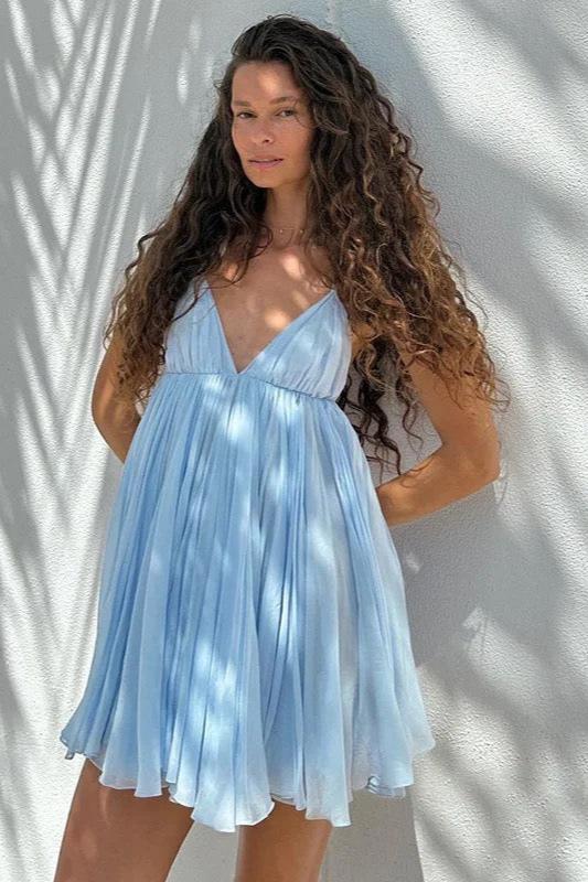 Capri Breeze Backless Pleated Mini Dress