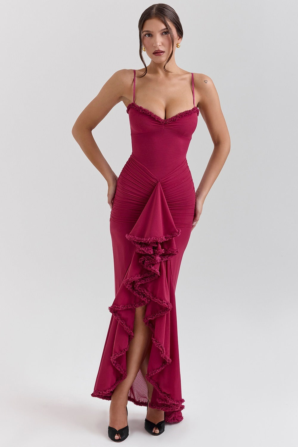 Stretch Mesh V Neck Cami Midi Dress