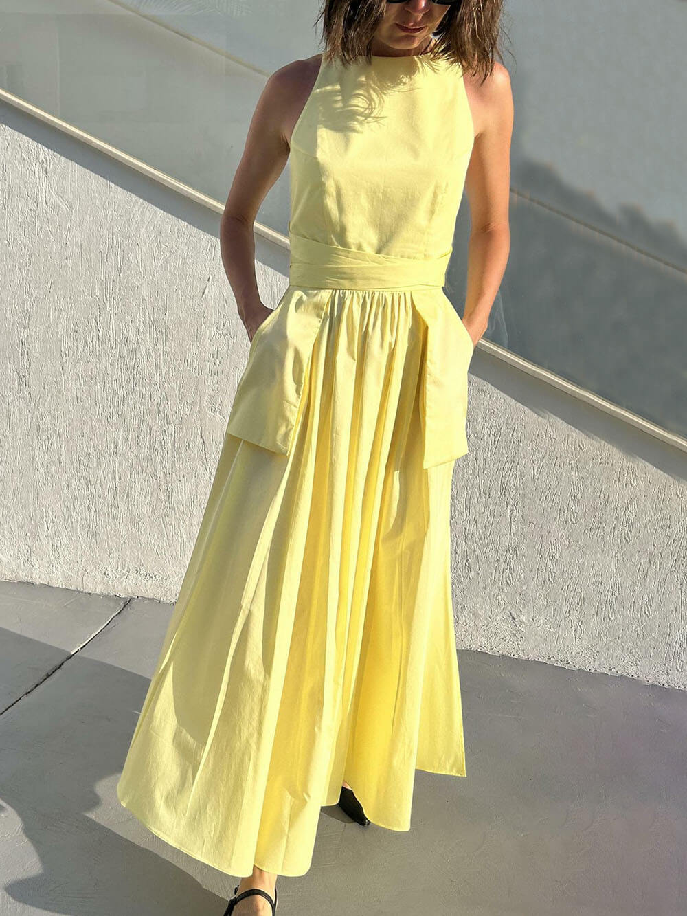Unique Side Slit Lace Up Pocket Vest Dress
