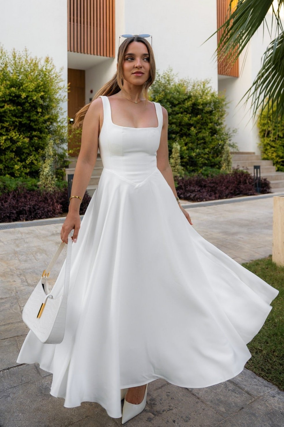 Celeste Charm Square Neck Midi Dress