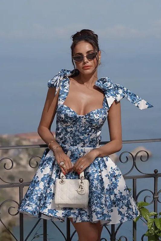 Capri Bloom Floral Bow Tie Mini Dress