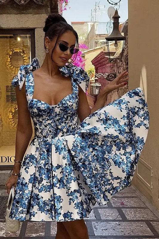 Capri Bloom Floral Bow Tie Mini Dress