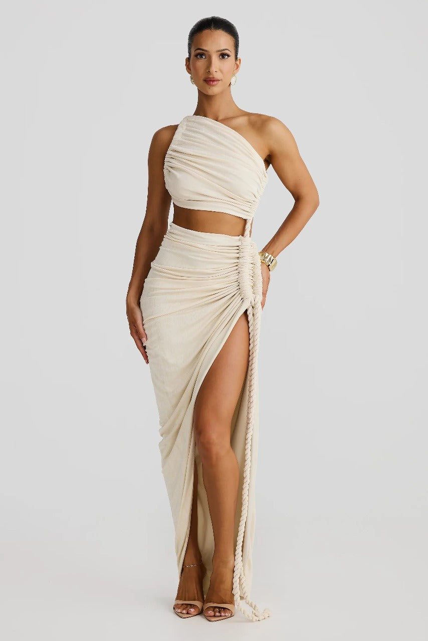 Delia Asymmetrical Dress Beige