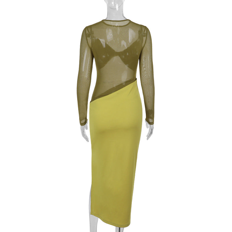 Marysh Mesh Bodycon Dress Yellow