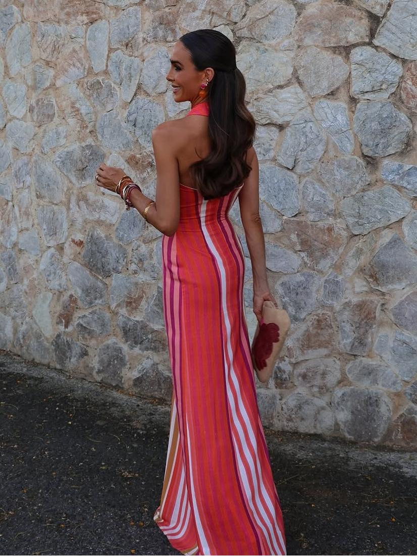 Sunset Samba Cross Halter Stripe Dress