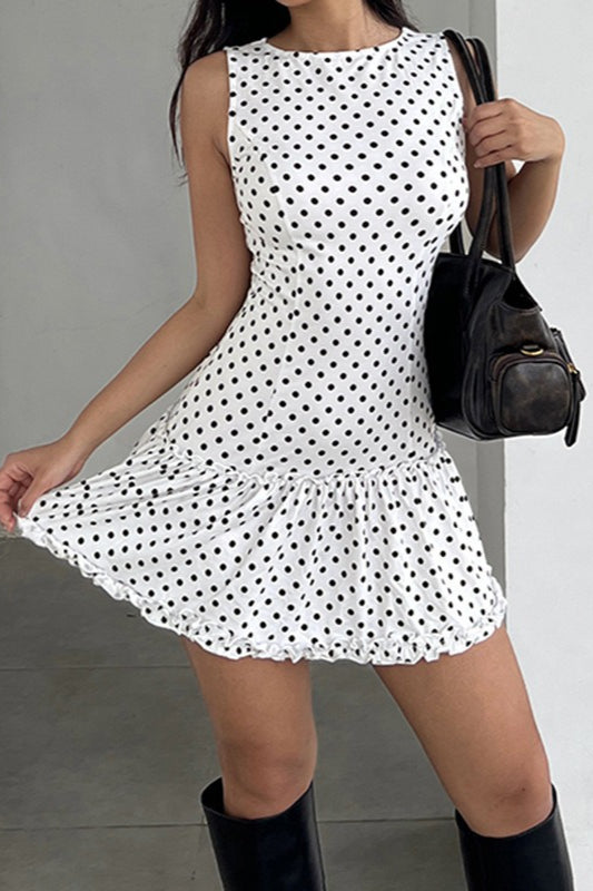 Polka Dot LaceTrim Bodycon Mini Dress