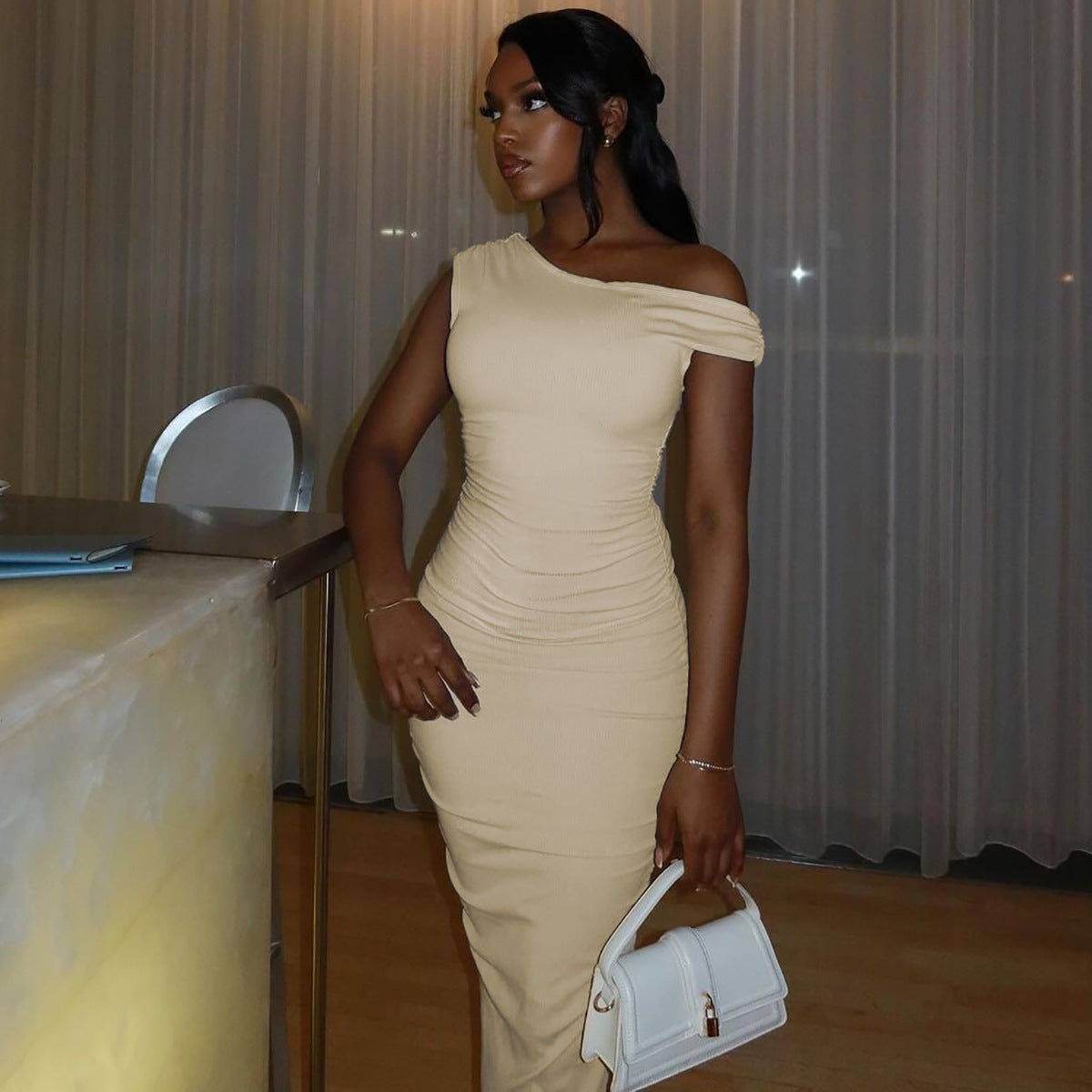 Mystical Off Shoulder Dress Apricot