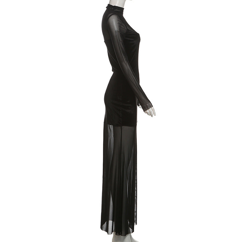 Velvet Crush Sheer Dress Black
