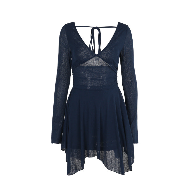 Cosmic Elegance V Neck Dress Blue