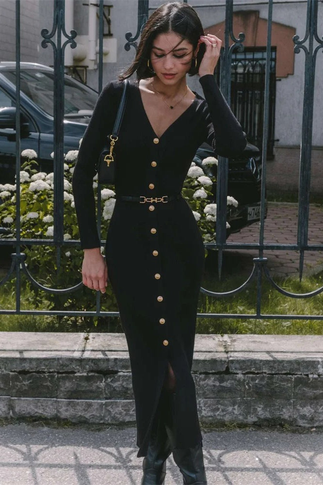 Slim Knit Long Sleeve Midi Dress
