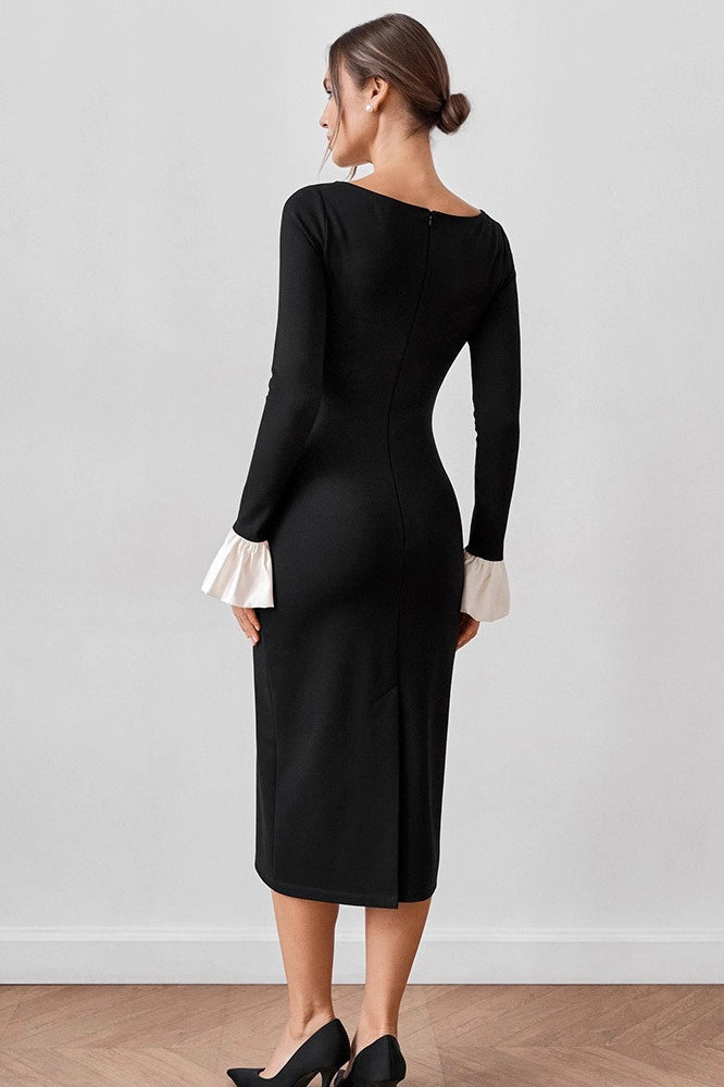 U Neck Lace Panel Midi Dress