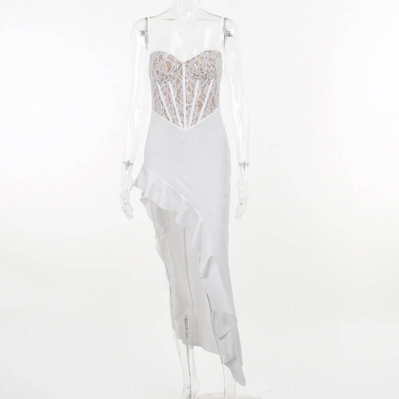 Fringila Asymmetric Dress White