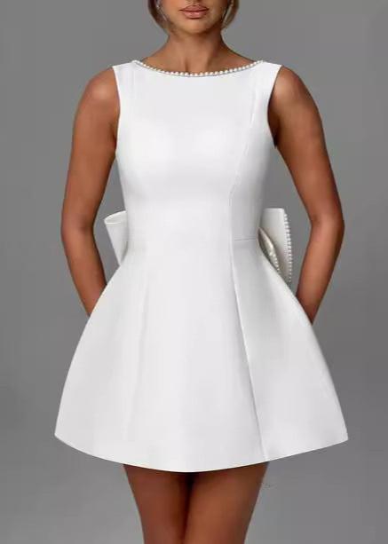 Pearl Trimmed Bow Back Mini Dress Chic Elegance