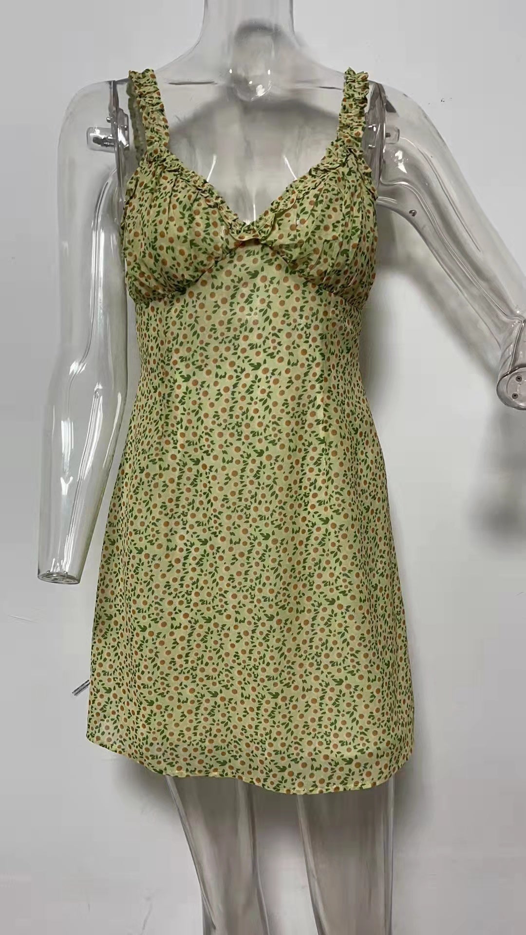 Sundress Digital Floral Print Fresh Sweet Spaghetti Strap Chiffon Dress