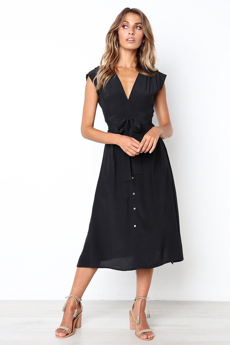 Betsy Button Down Midi Dress Black FINAL