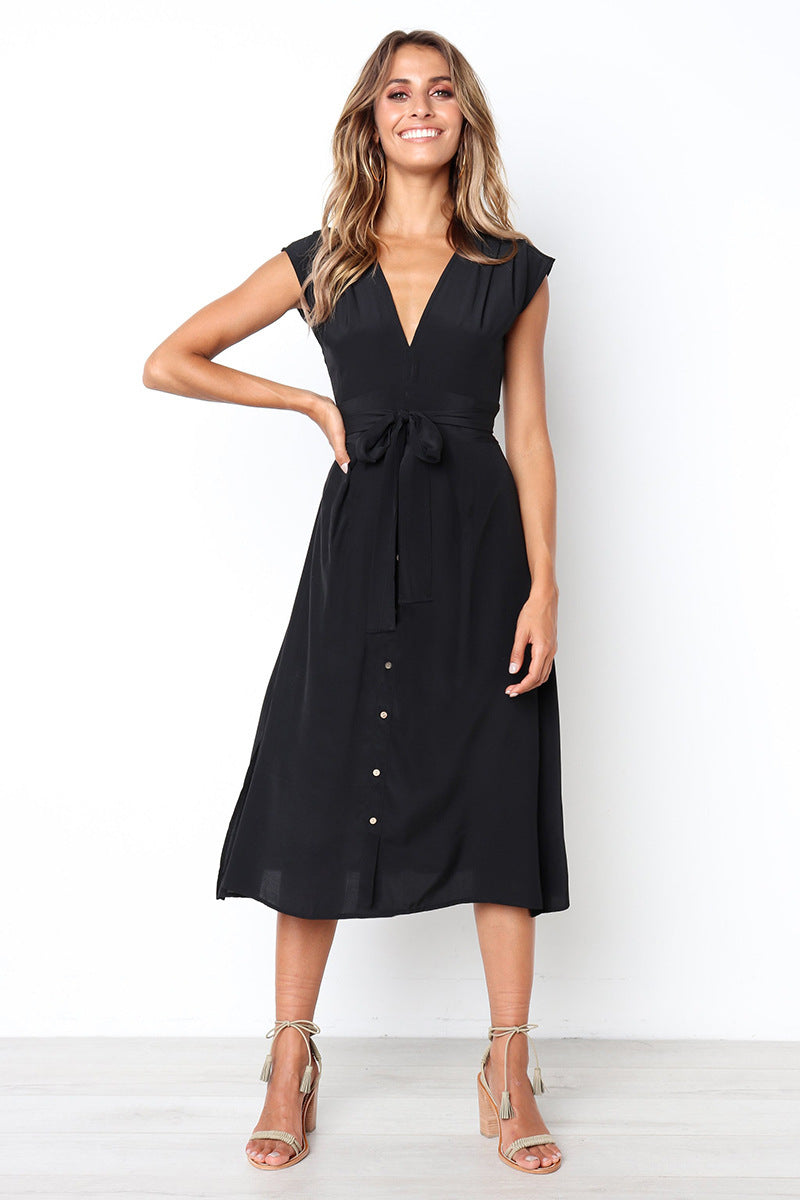 Betsy Button Down Midi Dress Black FINAL