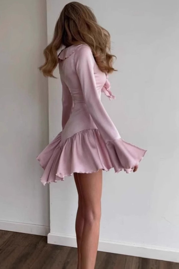 V Neck Ruffled Tie Midi Dress
