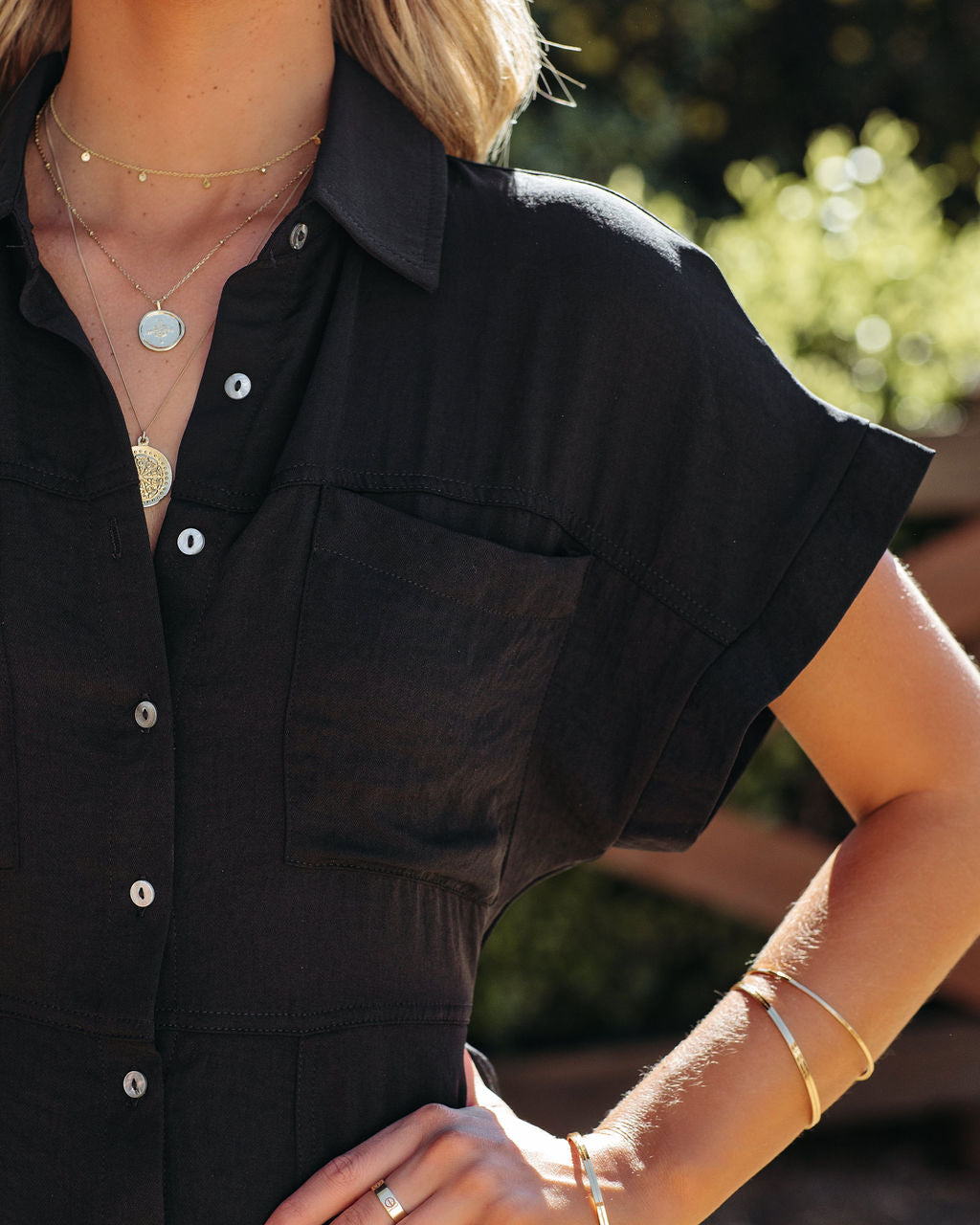 Adelyn Button Down Shirt Dress Black