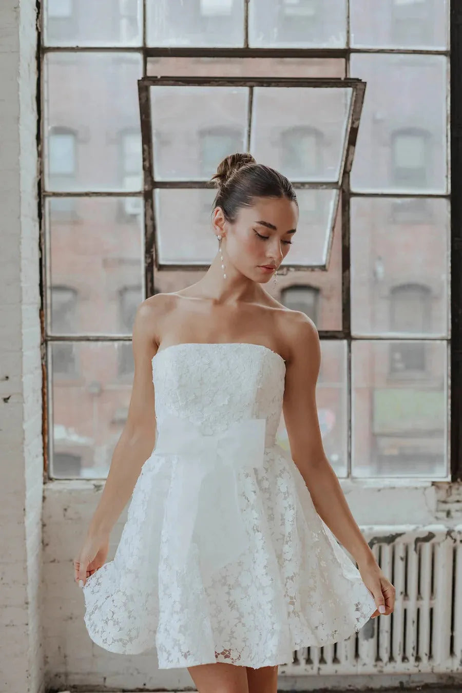 Simple White Full Lace Wedding Dress Vestido De Novia Train Dress Satin Bow Court Bridal Gown