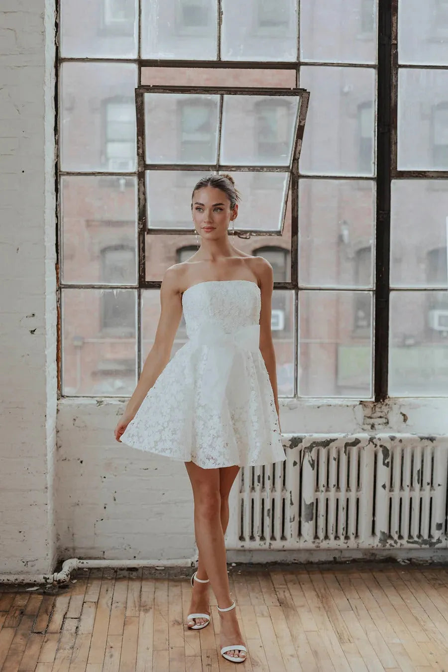 Simple White Full Lace Wedding Dress Vestido De Novia Train Dress Satin Bow Court Bridal Gown